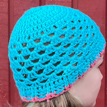 Load image into Gallery viewer, Hat with flower - dark aqua / Húgva við blómu - dark aqua