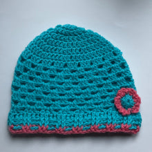 Load image into Gallery viewer, Hat with flower - dark aqua / Húgva við blómu - dark aqua