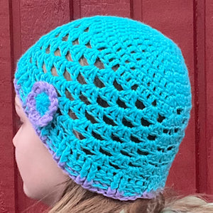 Hat with flower - dark aqua / Húgva við blómu - dark aqua