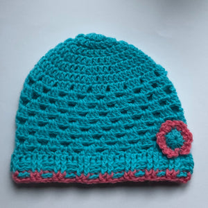 Hat with flower - dark aqua / Húgva við blómu - dark aqua