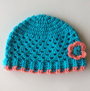 Hat with flower - dark aqua / Húgva við blómu - dark aqua