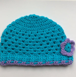 Hat with flower - dark aqua / Húgva við blómu - dark aqua